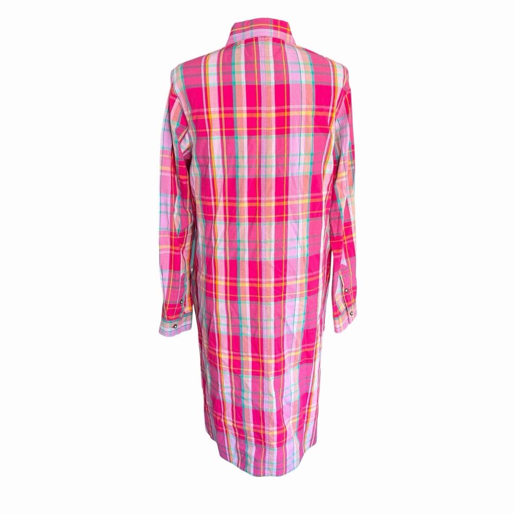 Ellen Orton Plaid Shirt Dress Pink M 74233 Preppy Prep Coastal Beach Colorful - Picture 5 of 13
